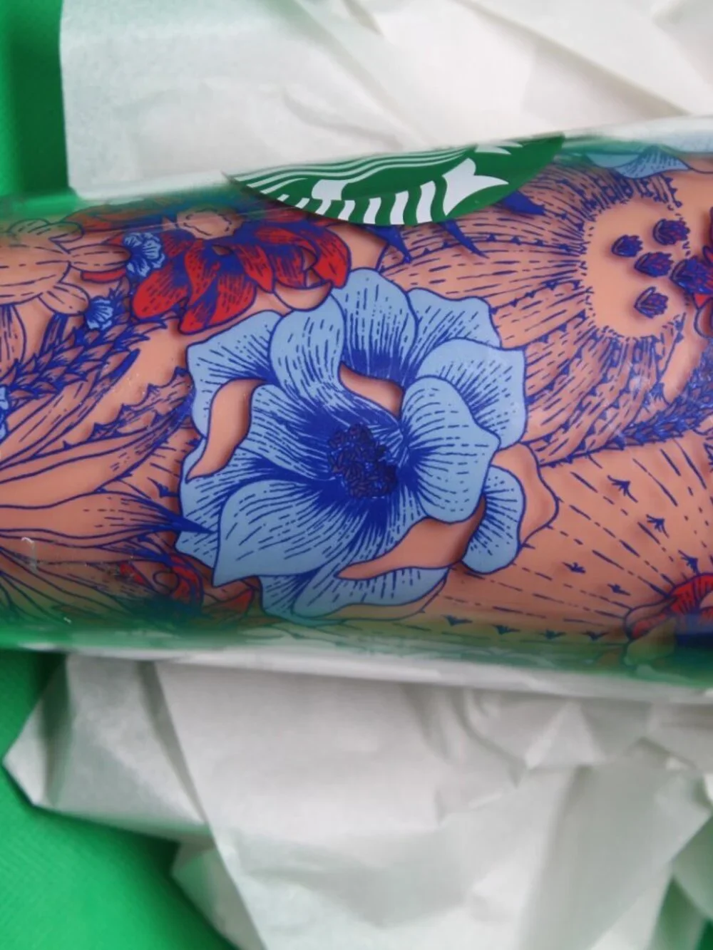 STARBUCKS Rare 2019 Tumbler Blue Red Cactus Floral Desert Grande 16 Oz Cold Cup